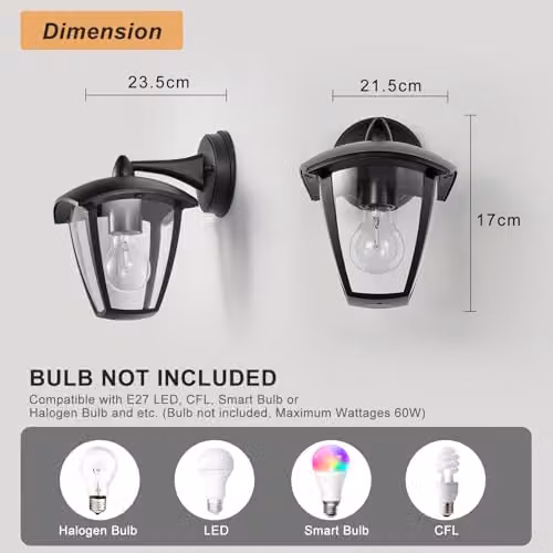 Harper Living Black Aluminium Outdoor Wall Lantern with Transparent Glass Shade, IP54 Weatherproof Vintage Security Light, E27 Mains Powered – 5