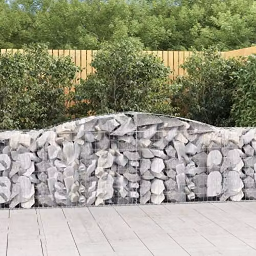 vidaXL Set of 10 Arched Gabion Baskets in Silver Galvanised Steel, W/D/H: 400 x 50 x 80/100 cm – 2
