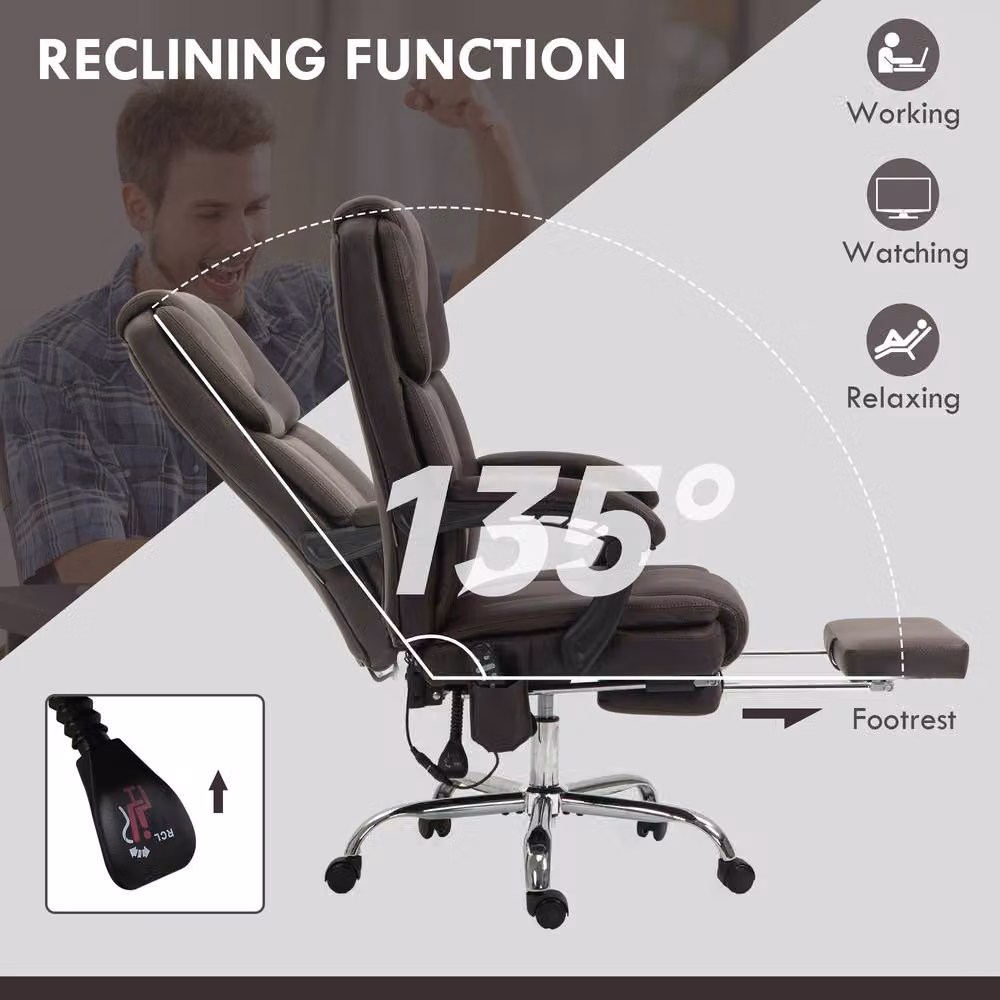 ERGOVEXA Six Point Vibrating Massage Executive Office Chair in Dark Brown Synthetic Leather – 7