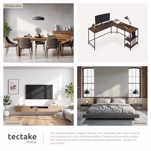 tectake Hamilton L-Shaped Corner Desk in Industrial Design with MDF Wood and Metal Frame, Brown and Black, W/D/H: 200 x 138 x 75.5 cm – 6