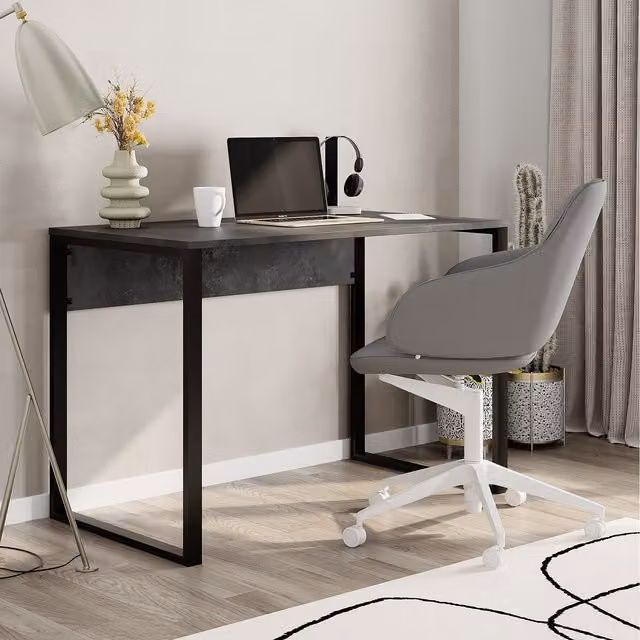 Decortie Modern Computer Desk in Grey with Matt MDF and Metal Sled Base