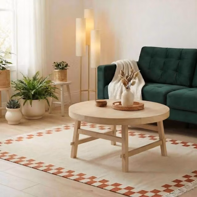 FurnitureboxUK Rockies Round White Oak and Mango Wood Coffee Table in Brown