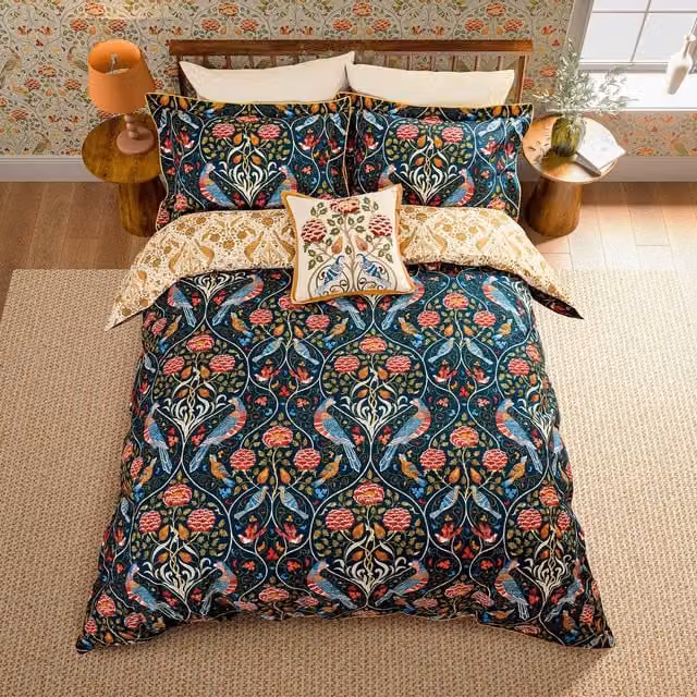 Morris & Co Seasons By May Cotton Floral Duvet Cover and Pillowcase Set, Blue, W: 200 cm x H: 200 cm – 1