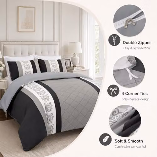 Lazzaro Home Grey Reversible Microfibre King Size Duvet Cover Set with Pillowcases, W: 180 cm, D: 200 cm, Pillowcase: 50 x 75 cm – 2