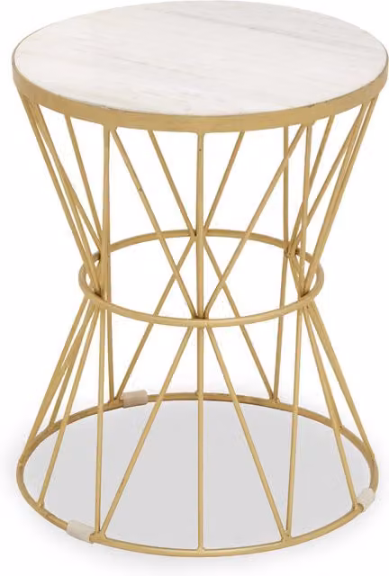 Interiors by Premier Rabia Round Side Table with White Marble Top and Gold Pinched Base