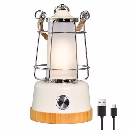 Harper Living Rechargeable Retro LED Camping Lantern in White, Dimmable and RGB Colour Changing, 370 Lumen, Water Resistant – 1