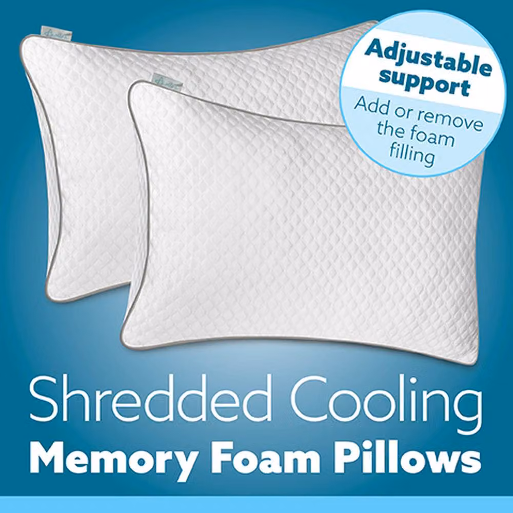 Aamira Cooling Memory Foam Orthopaedic Pillow 2 Pack, White, W: 70 cm x D: 45 cm – 6