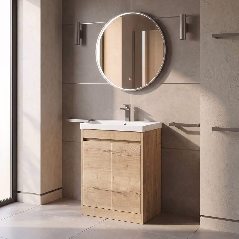 Balterley Chartley 2 Door Freestanding Bathroom Vanity Unit with Thin Edge Basin, Autumn Oak Brown, W/D/H: 62 x 39.5 x 83.5 cm – 2