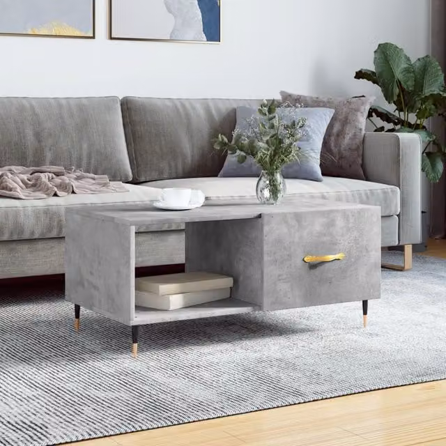 Berkfield Home Industrial Coffee Table in Concrete Grey, W/D/H: 90 x 50 x 40 cm