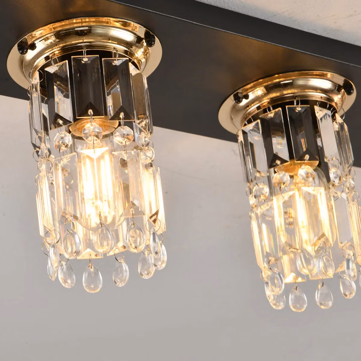Garwarm 6 Light Crystal Dimmable Flush Mount Ceiling Light in Black and Gold/Brass, W: 120 cm – 4