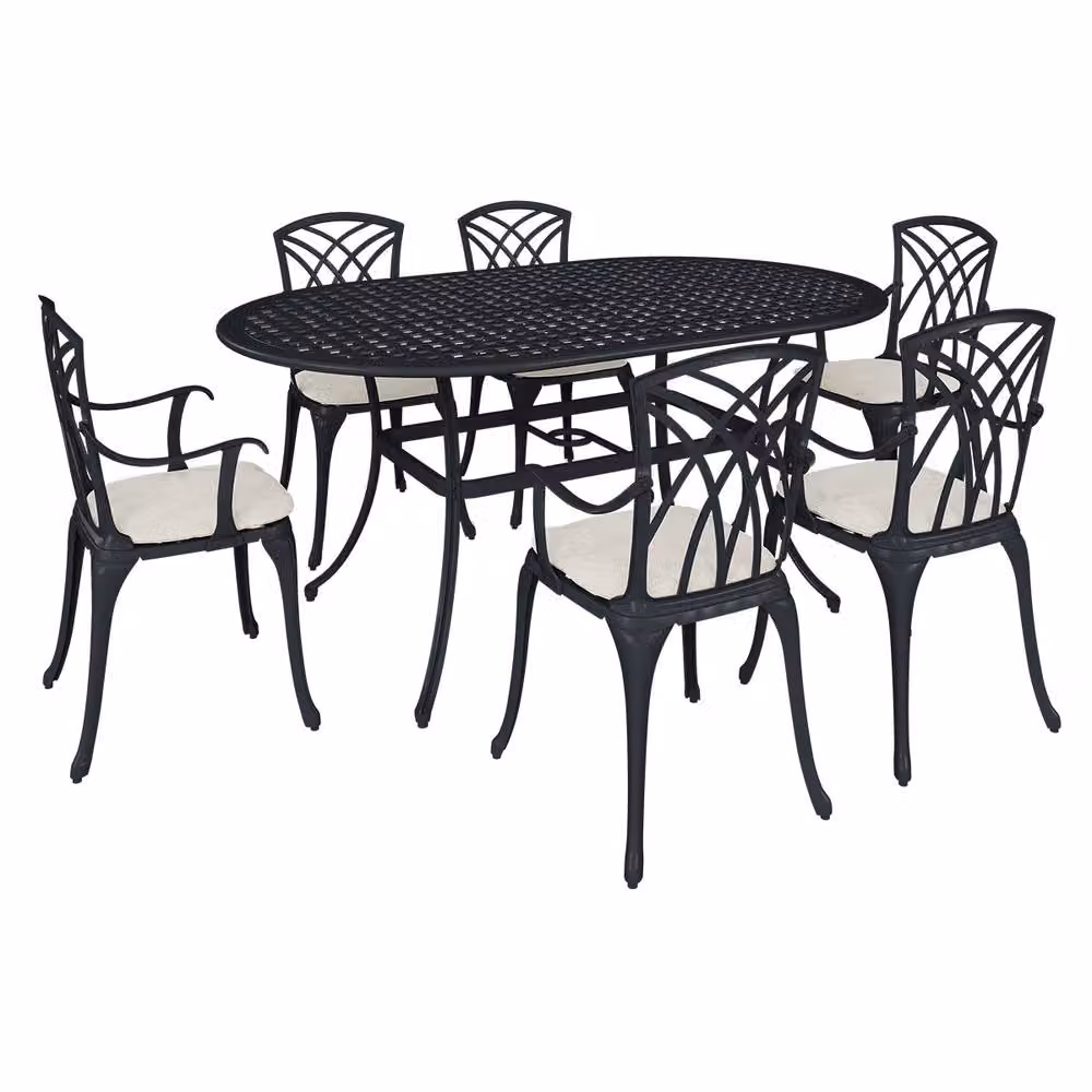 Charles Bentley 7 Piece Black Cast Aluminium Garden Furniture Set with Cream Cushions, W/D/H: 153 x 90 x 72 cm – 3