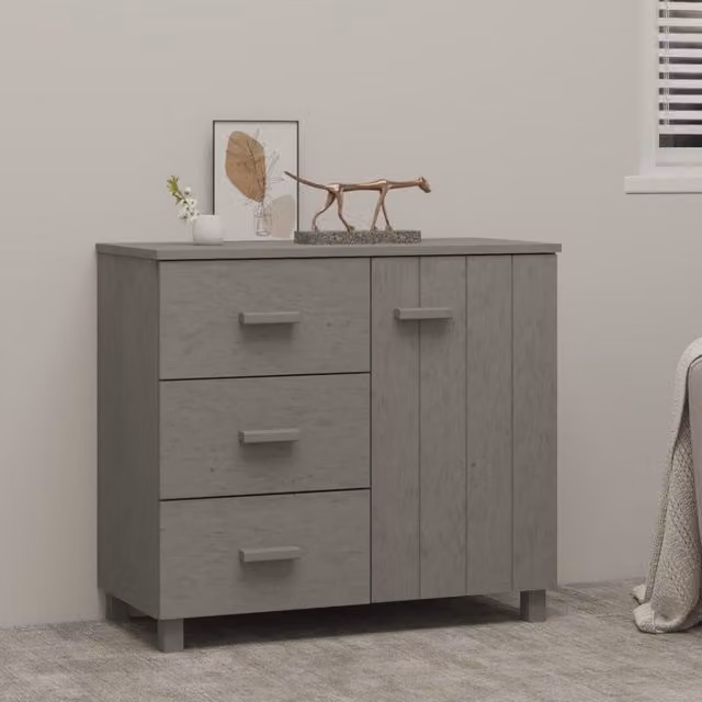 Berkfield Home HAMAR Sideboard in Light Grey Solid Pinewood, W/D/H: 90 x 40 x 80 cm – 1