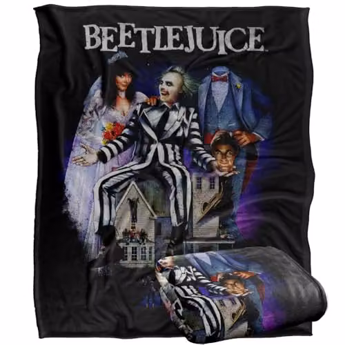 LOGOVISION Beetlejuice 1988 Vintage Poster Super Soft Fleece Throw Blanket, Multicolour, W: 127 cm, D: 152.4 cm