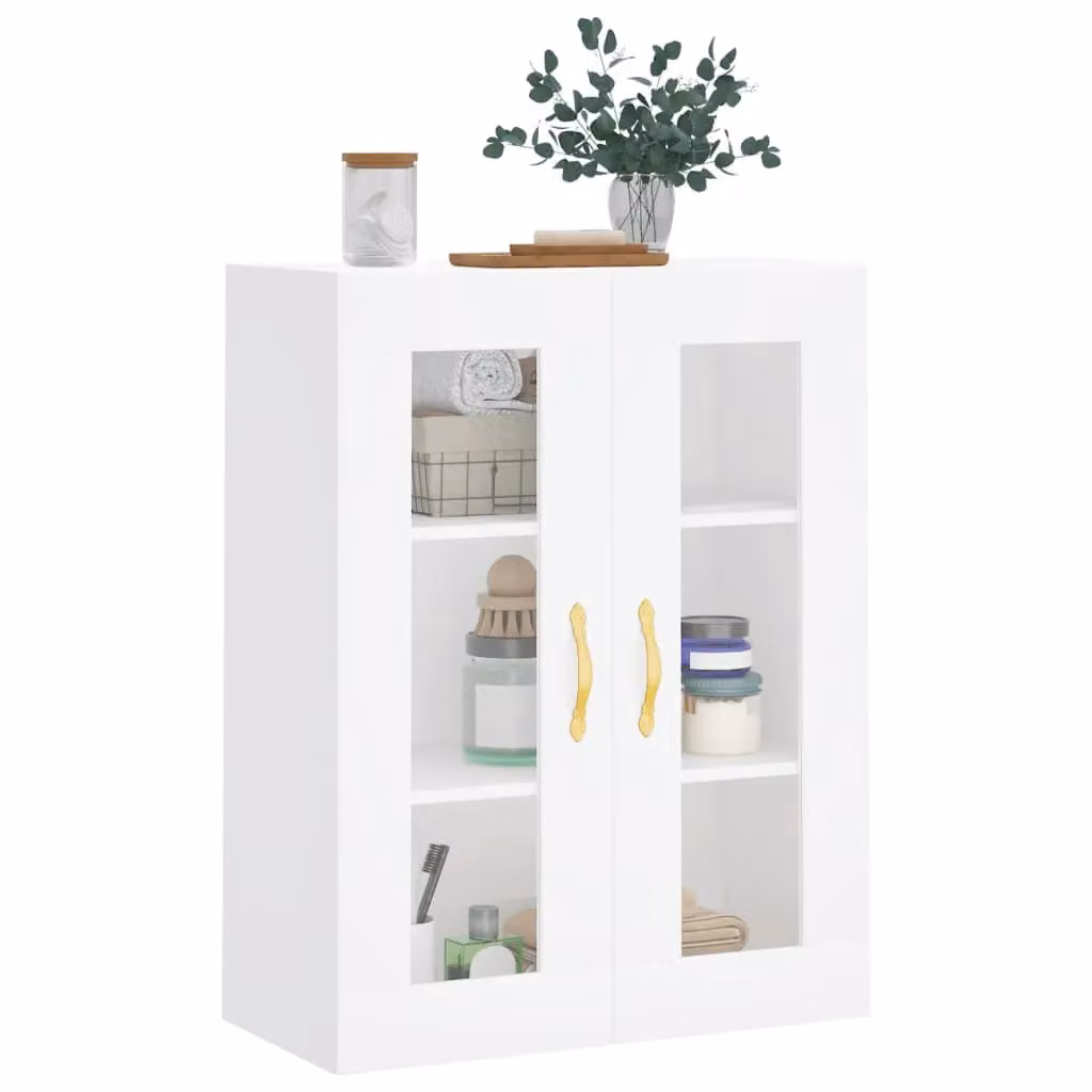 Berkfield Home Wall Mounted Cabinet with Glass Doors, White, W: 69.5 cm, D: 34 cm, H: 90 cm – 2