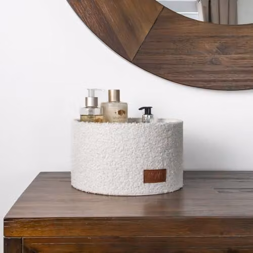 JVL Shiro Set of 2 White Boucle Fabric Round Storage Baskets – 2