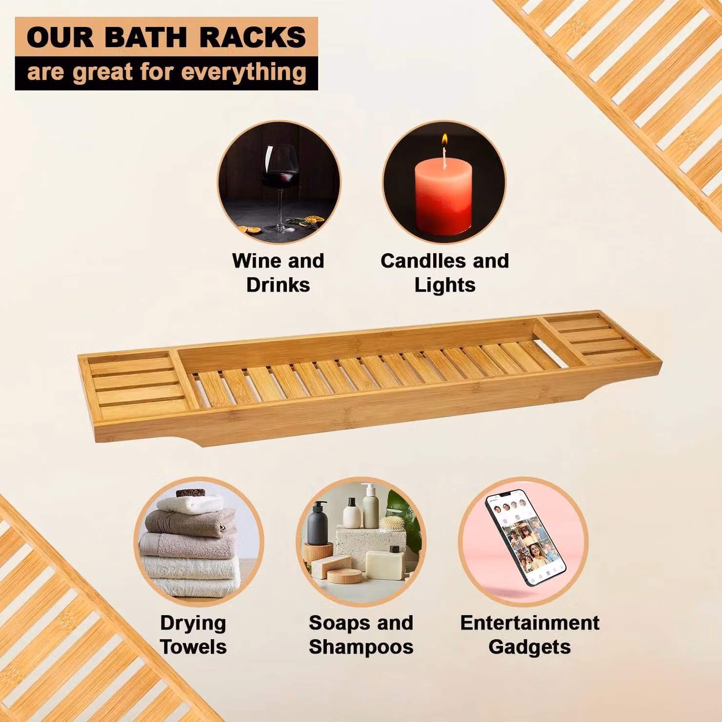 MantraRaj Bamboo Bath Caddy Tray Bridge in Natural Wood for Reading and Tablet Storage – 2