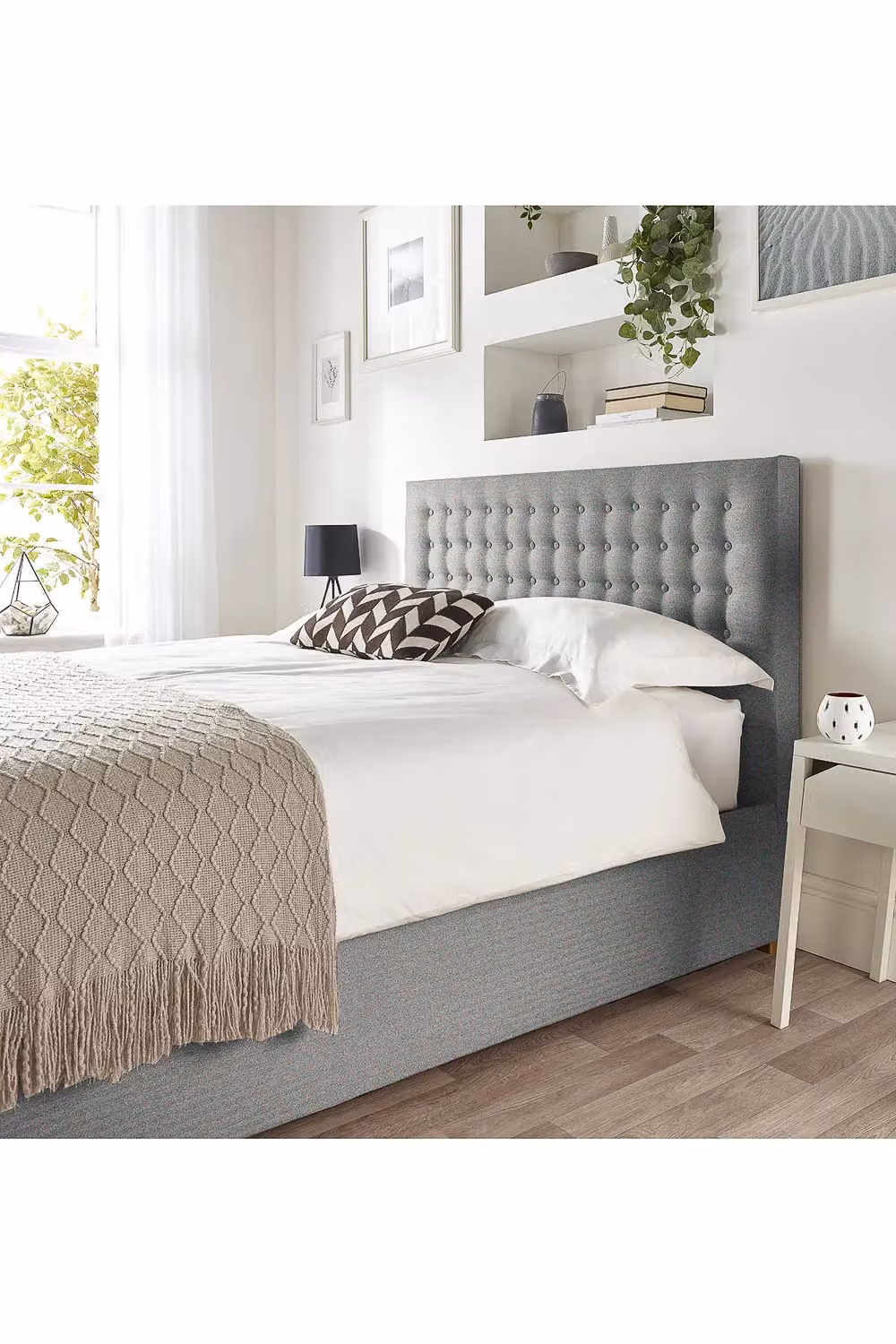 Catherine Lansfield Opulence Ottoman Storage Bed in Grey Saxon Twill Fabric, Double W/D/H: 140 x 200 cm – 2