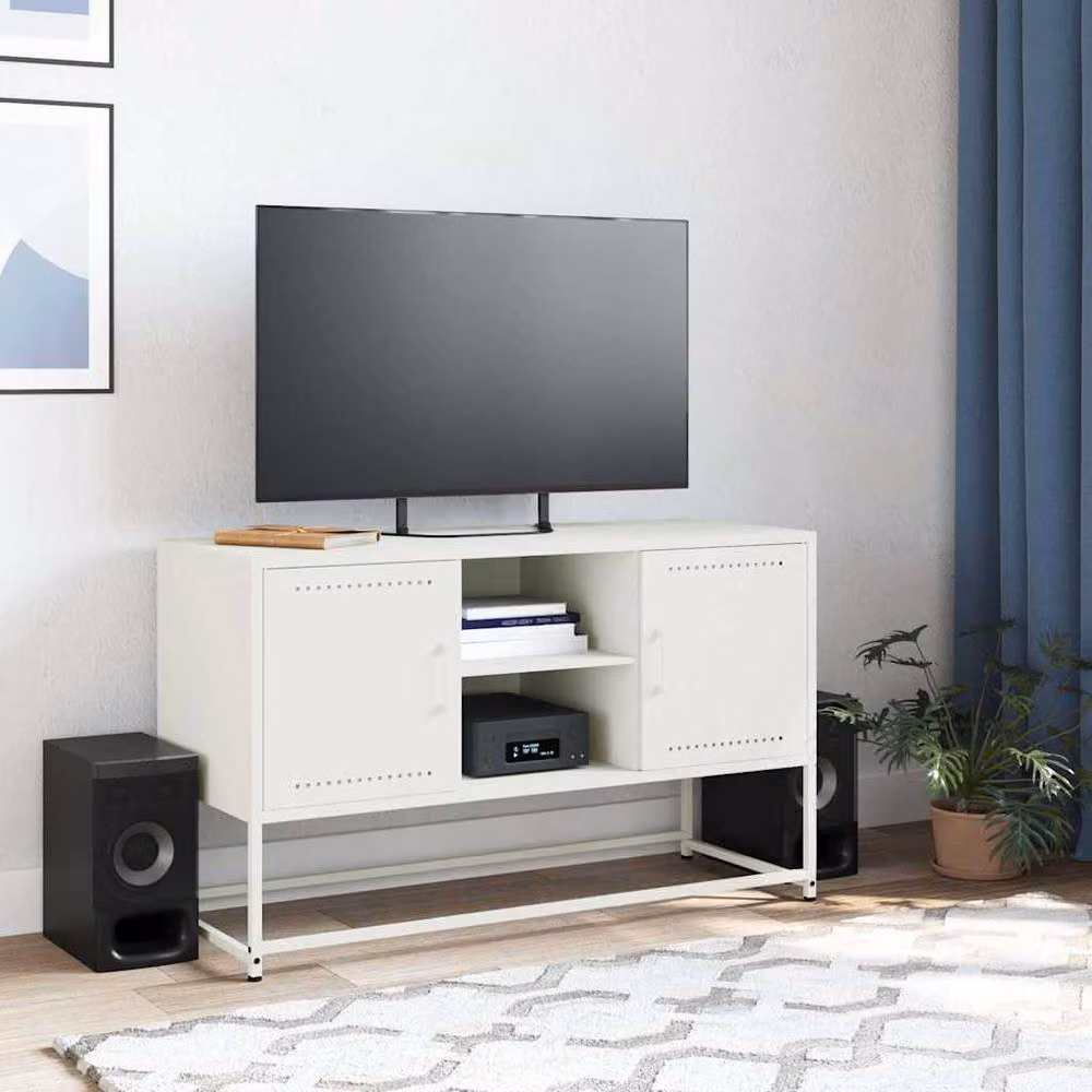 Berkfield Home Industrial White Steel TV Cabinet, W: 100.5 cm, D: 39 cm, H: 60.5 cm – 3