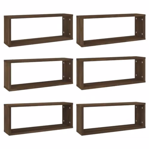 vidaXL Set of 6 Wall Mounted Cube Shelves in Brown, W/D/H: 60 x 16 x 23 cm – 1
