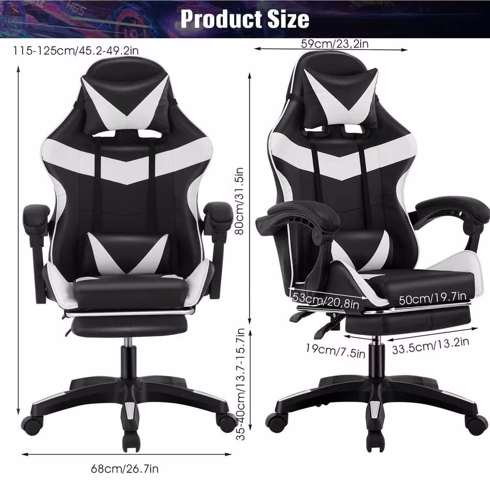 VOGREX Black and Multicolour Synthetic Leather Gaming Chair with Massage, Footrest, and Headrest – 2