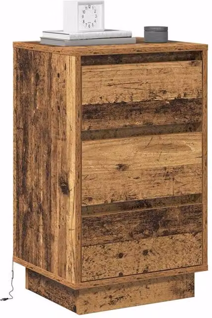 Berkfield Home Modern Bedside Cabinet with Integrated LED Lighting, Brown, W/D/H: 39 x 34.5 x 65 cm