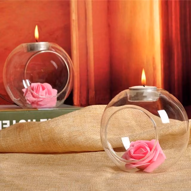 Livingandhome 6-Piece Round Transparent Glass Tealight Candle Holders for Wedding and Party Decor, Diameter: 10 cm