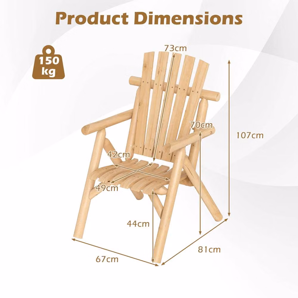 Costway Natural Wooden Outdoor Patio Lounge Armchair with Backrest – 2