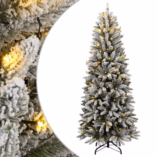 Berkfield Home Flocked Green Artificial Christmas Tree with 300 LEDs, Height: 240 cm