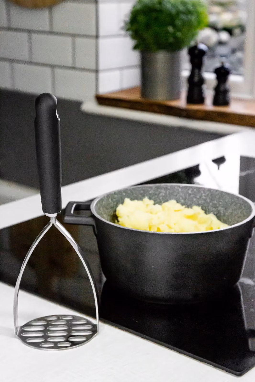 MasterClass Stainless Steel Potato Masher with Ergonomic Soft Grip in Black – 3