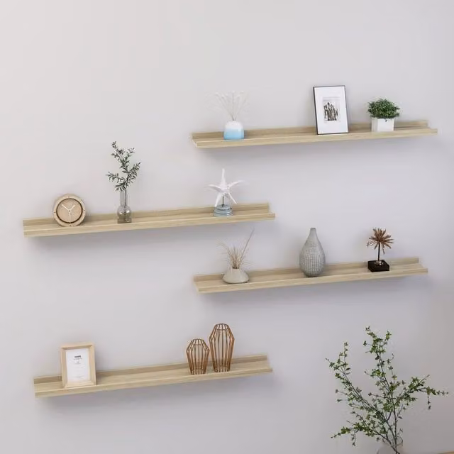 Berkfield Home Wall Mounted Shelves, 4 Piece Sonoma Oak Set in Brown, W/D/H: 80 x 9 x 3 cm – 1