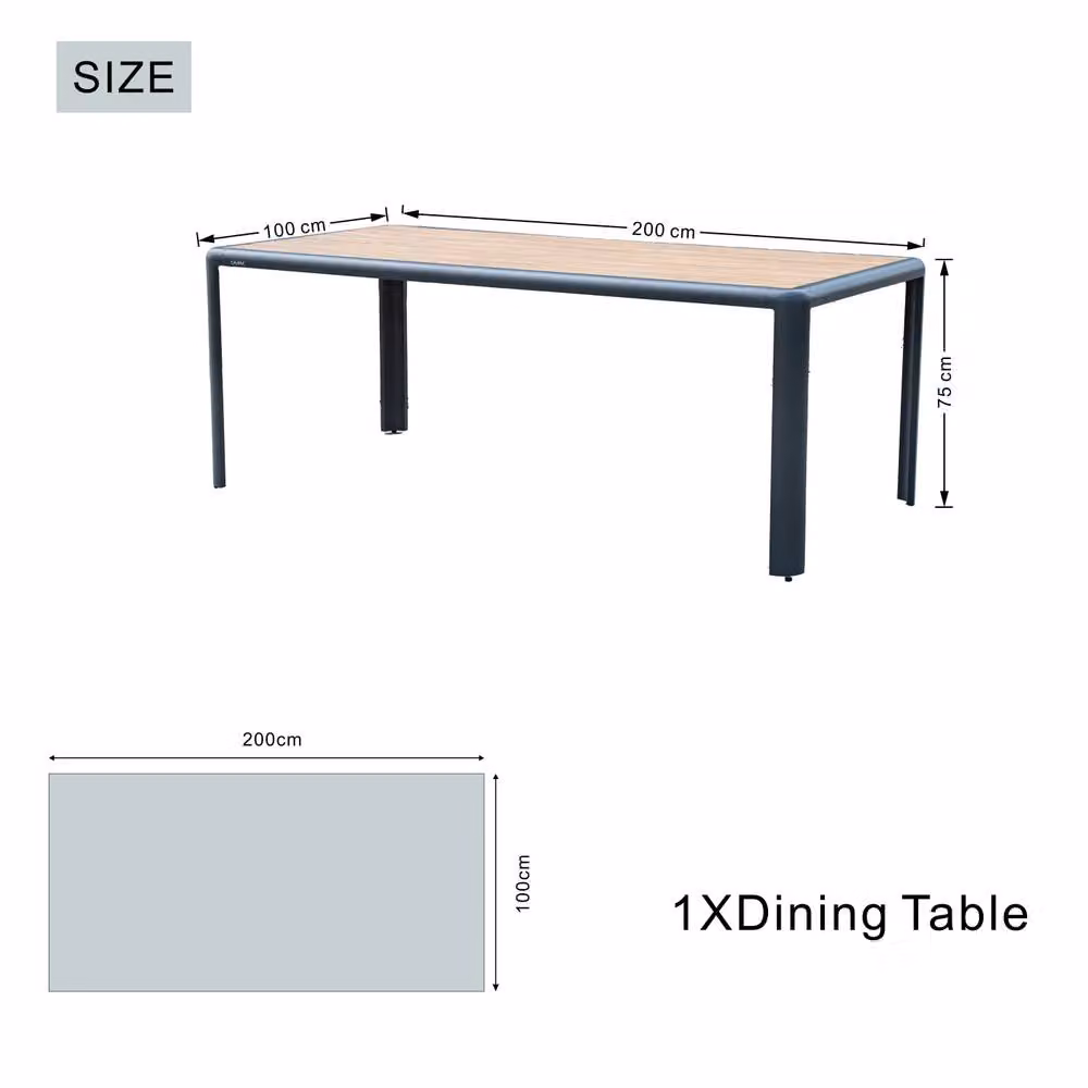 Mimo Outdoor Aluminium Dining Table with Grey Wood-Look Tabletop – 5