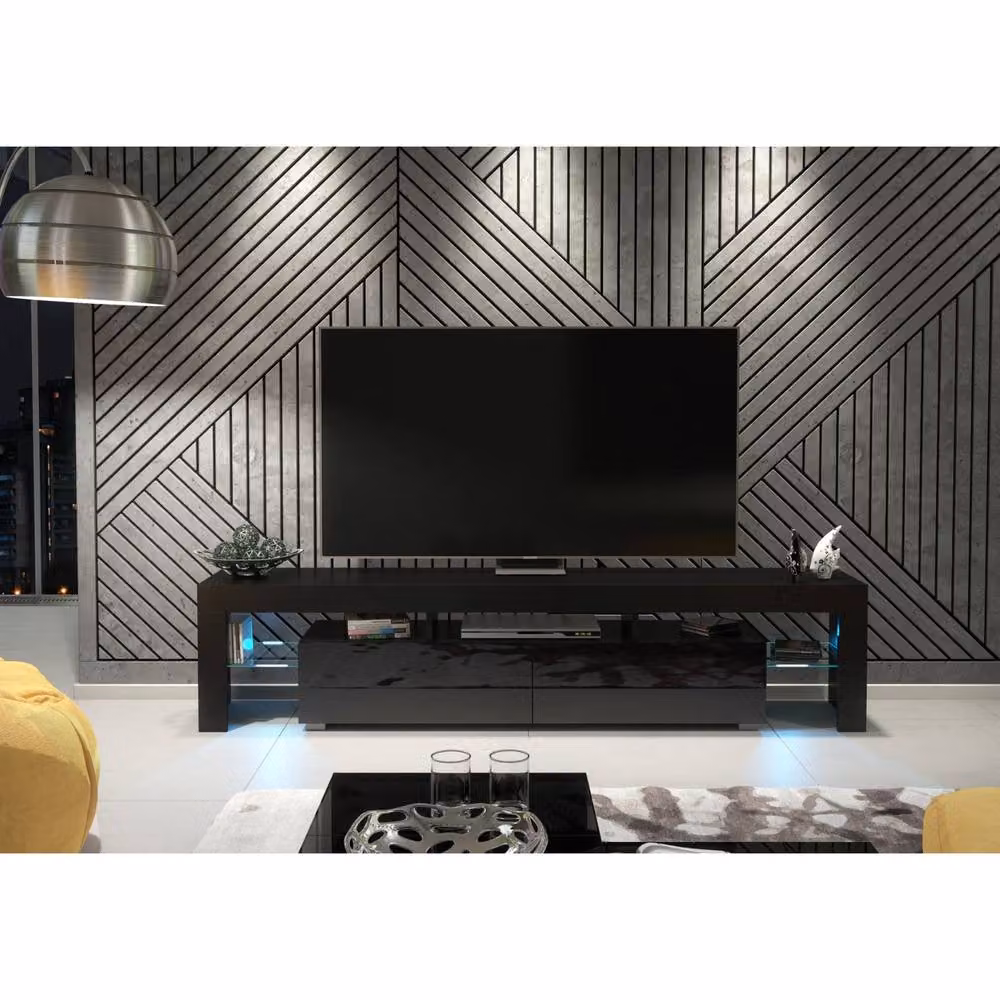 Creative Furniture Nova Black Glossy TV Unit with LED Lights W/D/H: 200 x 45 x 35 cm – 2