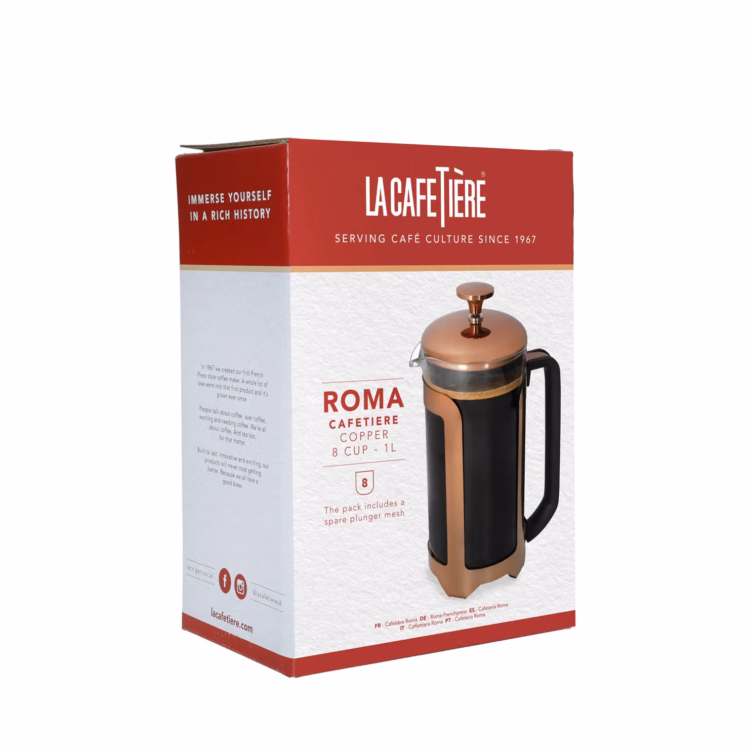 La Cafetiere Roma Stainless Steel French Press Coffee Maker, Copper and Silver, 0.95 l – 4