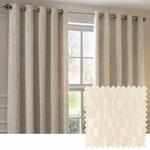 Paoletti Manhattan Ivory Velvet Blackout Eyelet Curtains, Pair, W: 168 cm, H: 229 cm