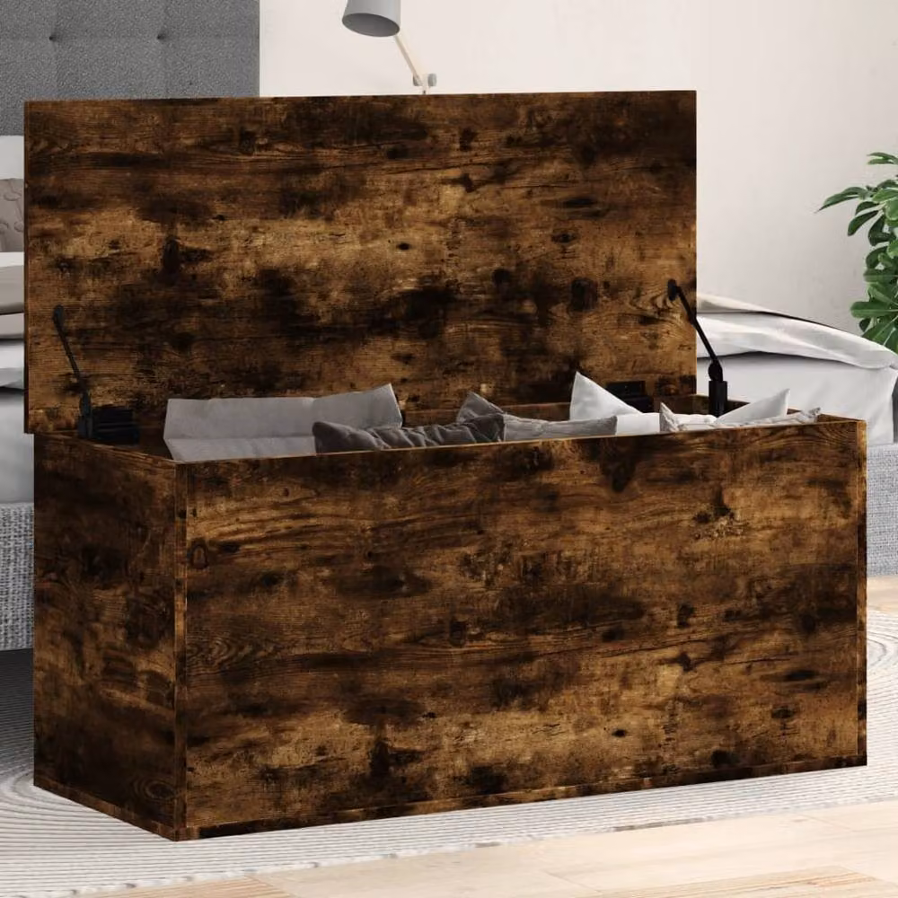 Berkfield Home Smoked Oak Storage Box in Brown, W/D/H: 100 x 42 x 46 cm – 2
