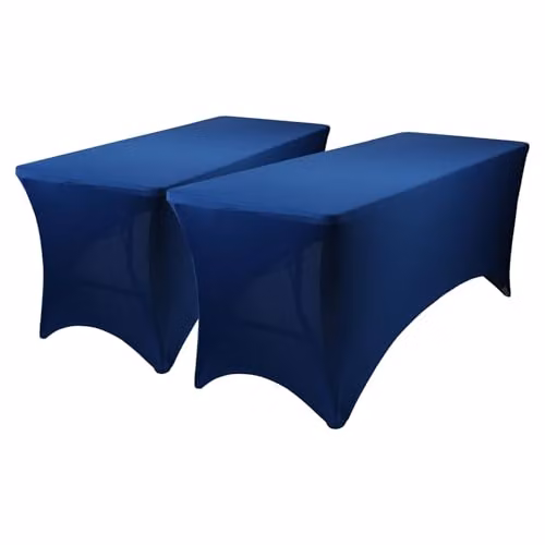 Harbour Housewares Rectangular Spandex Fitted Tablecloths, Blue, Pack of 2 – 1