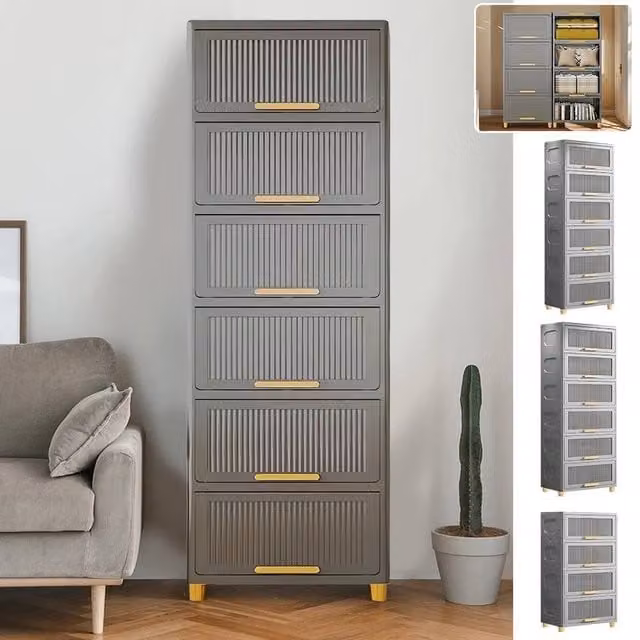 EONLION 6 Tier Plastic Storage Cabinet in Grey – 1