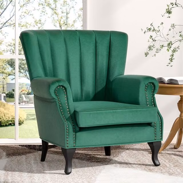Komore Vintage Green Velvet Armchair with Armrests