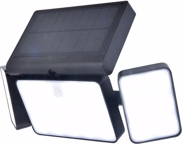 CGC Kelis 3 Light Solar LED Security Wall Floodlight with PIR Motion Sensor, Black