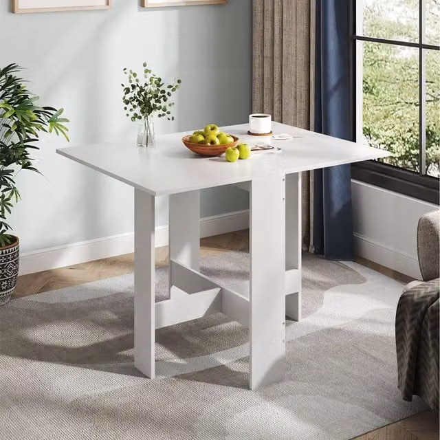Komore Modern White Rectangular Foldable Dining Table in MDF Composite