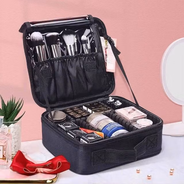 EONLION Extra Large Make Up Vanity Case Storage Box in Black, W/D/H: 50 x 50 x 50 cm