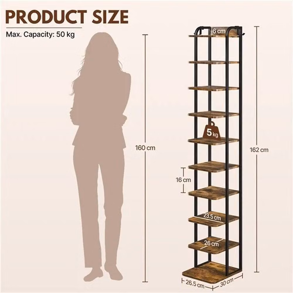 KORVIXA 10-Layer Rustic Brown Vintage Shoe Rack, W: 90 cm, H: 162 cm – 2