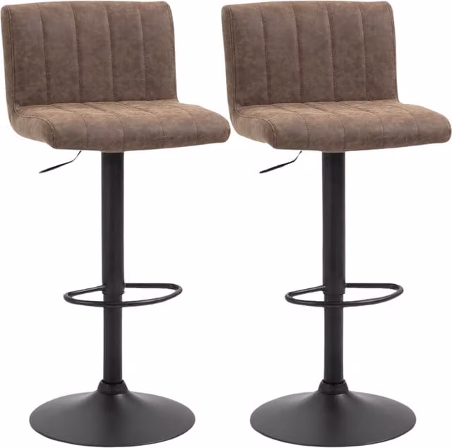 Furnold Set of 2 Brown PU Leather Armless Swivel Barstools with Height Adjustment