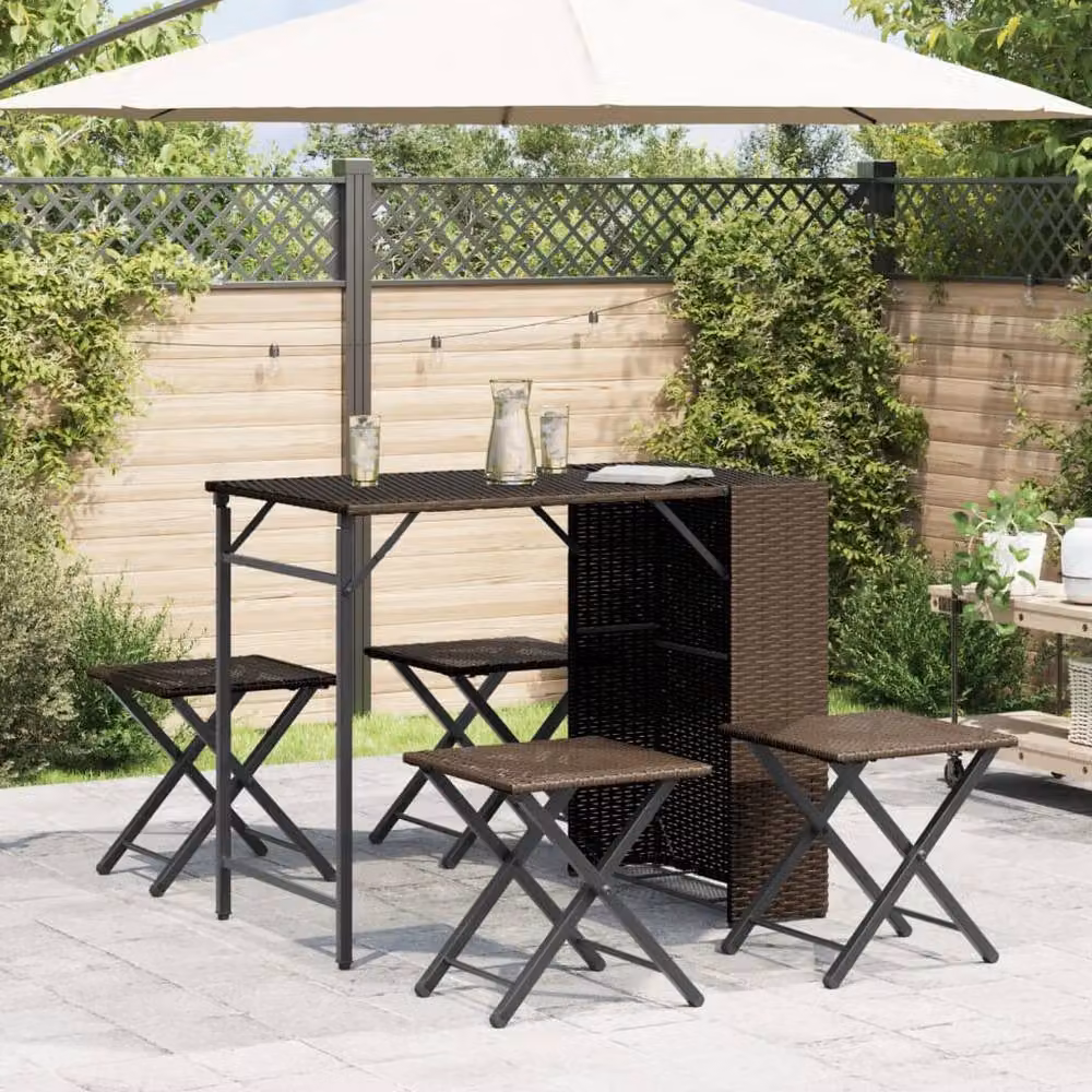 Berkfield Home 5 Piece Brown Poly Rattan Garden Dining Set with Folding Table – 3