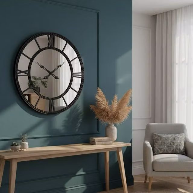Biznest Black Vintage Round Beaded Wall Clock with Silent Quartz Analog Movement and Roman Numerals