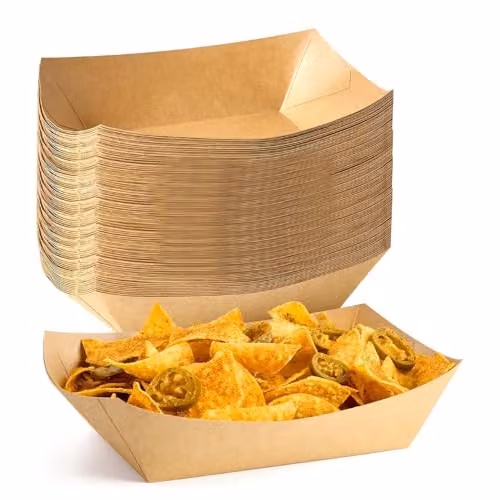 ECONX 100 Pack Brown Kraft Paper Food Trays, 25 x 15 cm Stackable Takeaway Serving Plates – 1