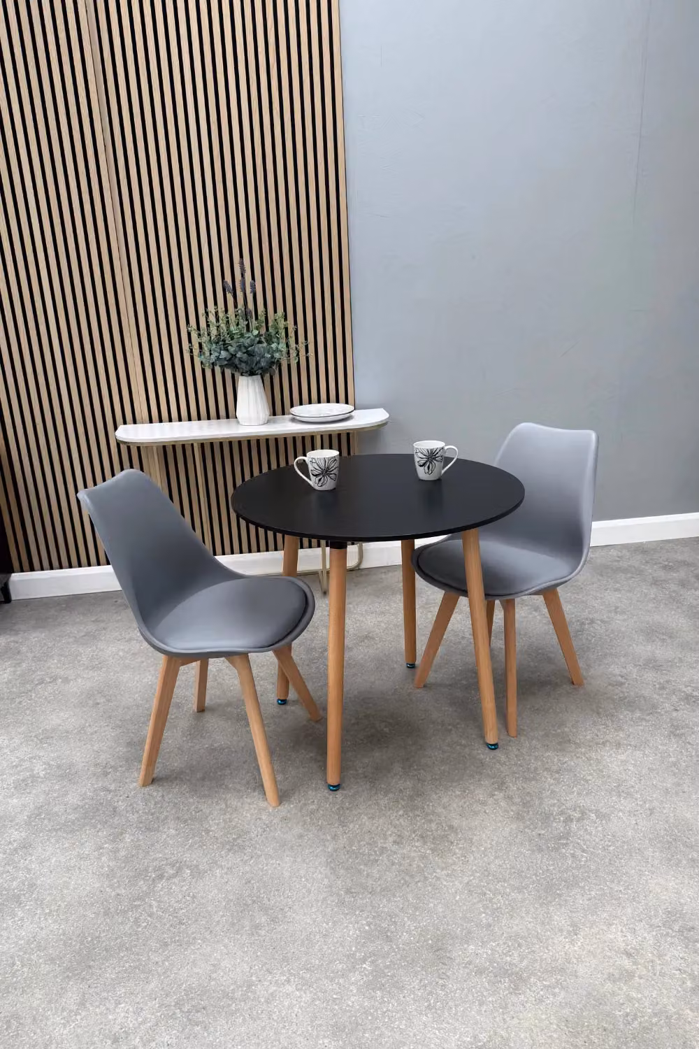 Life Interiors Round Lorenzo Dining Set with Table and 2 Chairs in Grey – 2