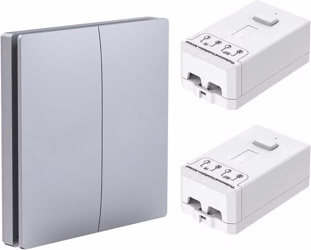 ENER-J 2 Gang Wireless Kinetic Switch Kit with 2 500W RF Receivers in Silver