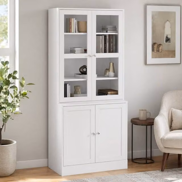 STILVORA Modern White Display Cabinet with Glass Doors and Internal Shelves, H: 178.5 cm x W: 76.0 cm – 1