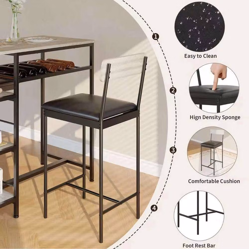 Havendro 3-Piece Modern Square Dining Table and Upholstered Bar Stool Set in Multicolour – 4